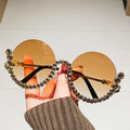 2026 Custom Logo New Round Half Frame Fashionable Exaggerated Street Photography Personalized Large Diamond Rose Gold Sunglasses