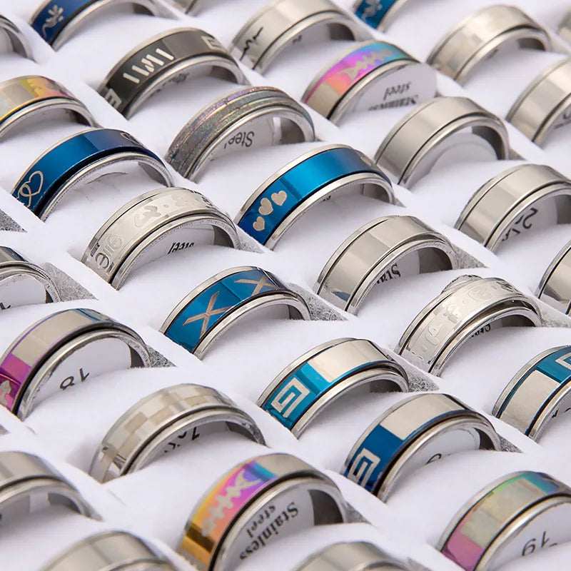 2024 New Wholesale Cheap Mixed Unisex Women and Men's Finger Rings Set Wedding Engagement Jewelry Bulk Lot Stainless Steel Ring