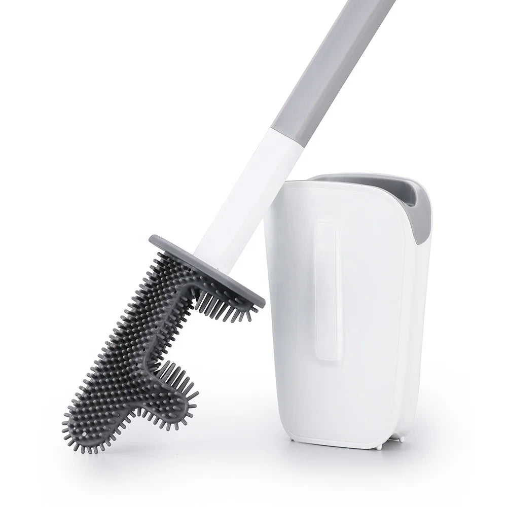 Silicone Toilet Brush Bathroom Cleaning Brush Kit  Wall Mounted Without Drilling Cleaning Toilet Brush