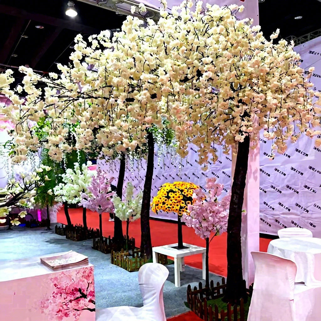 FZS210809-14 Custom Large and Tall Plastic White Cherry Blossoms Artificial White Wedding Trees for Restaurant Decoration
