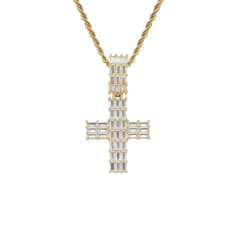 CN334 Bling Bling Brass Prong Setting Zircon Cross Pendants Iced Out Hip Hop Necklace