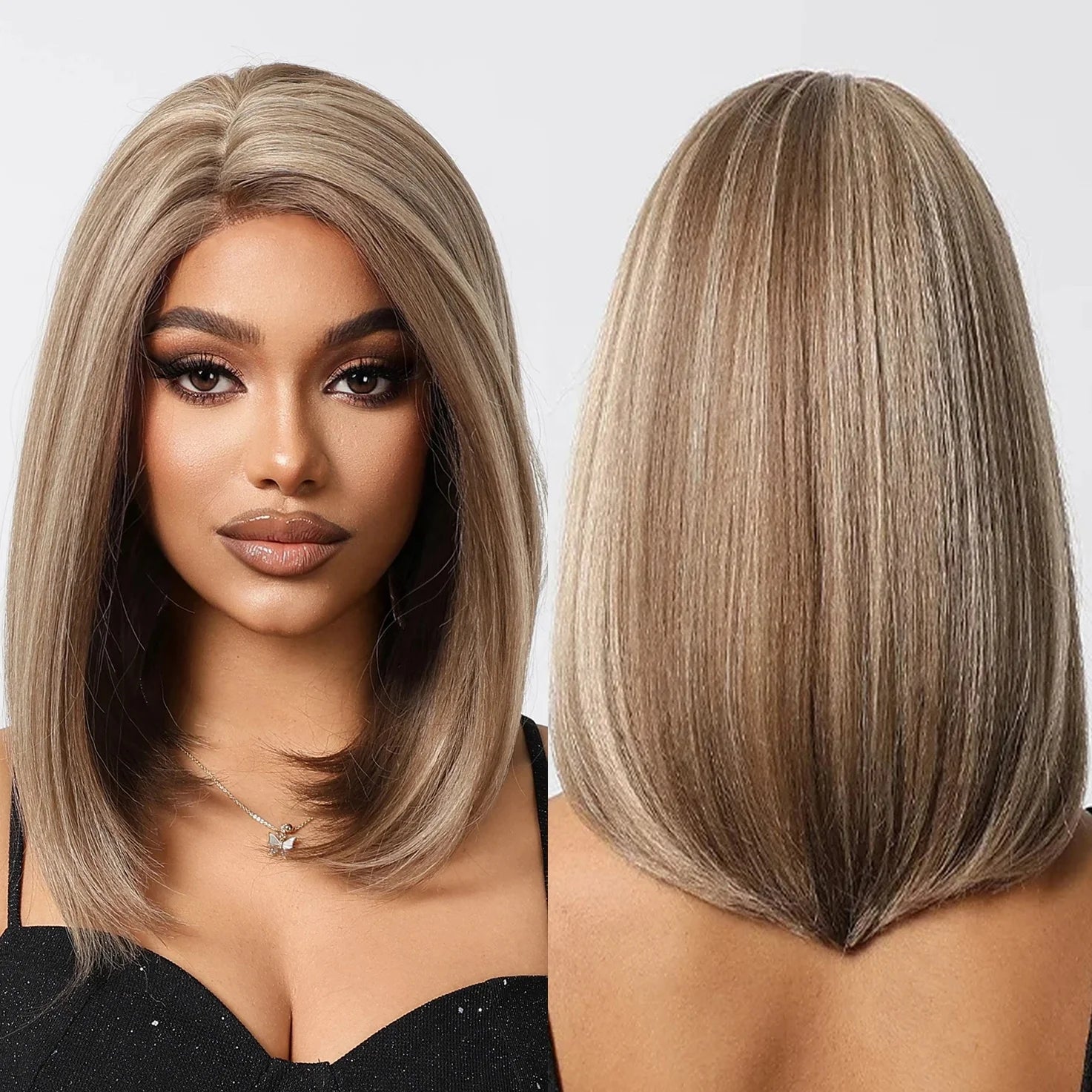 Future Chemical Fiber Synthetic Short BOB Lace Wig Brown Wigs Straight Medium Long Side Part Wig for Women Daily High Quality