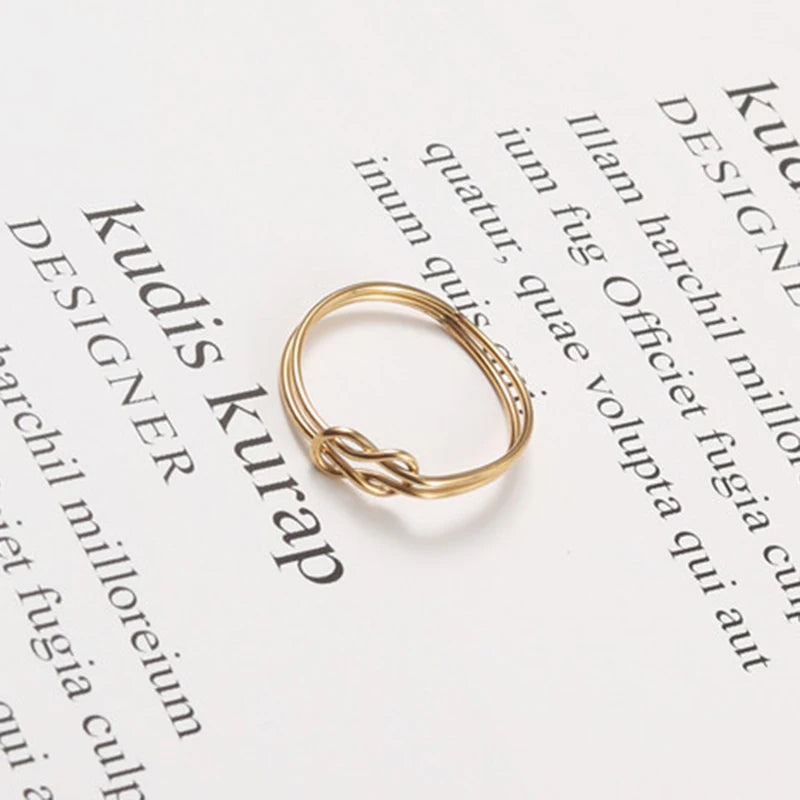 Simple Geometric Stainless Steel Jewelry Rope Knot Twining Ring Plated 18k Gold Steel Fashion Women's Ring