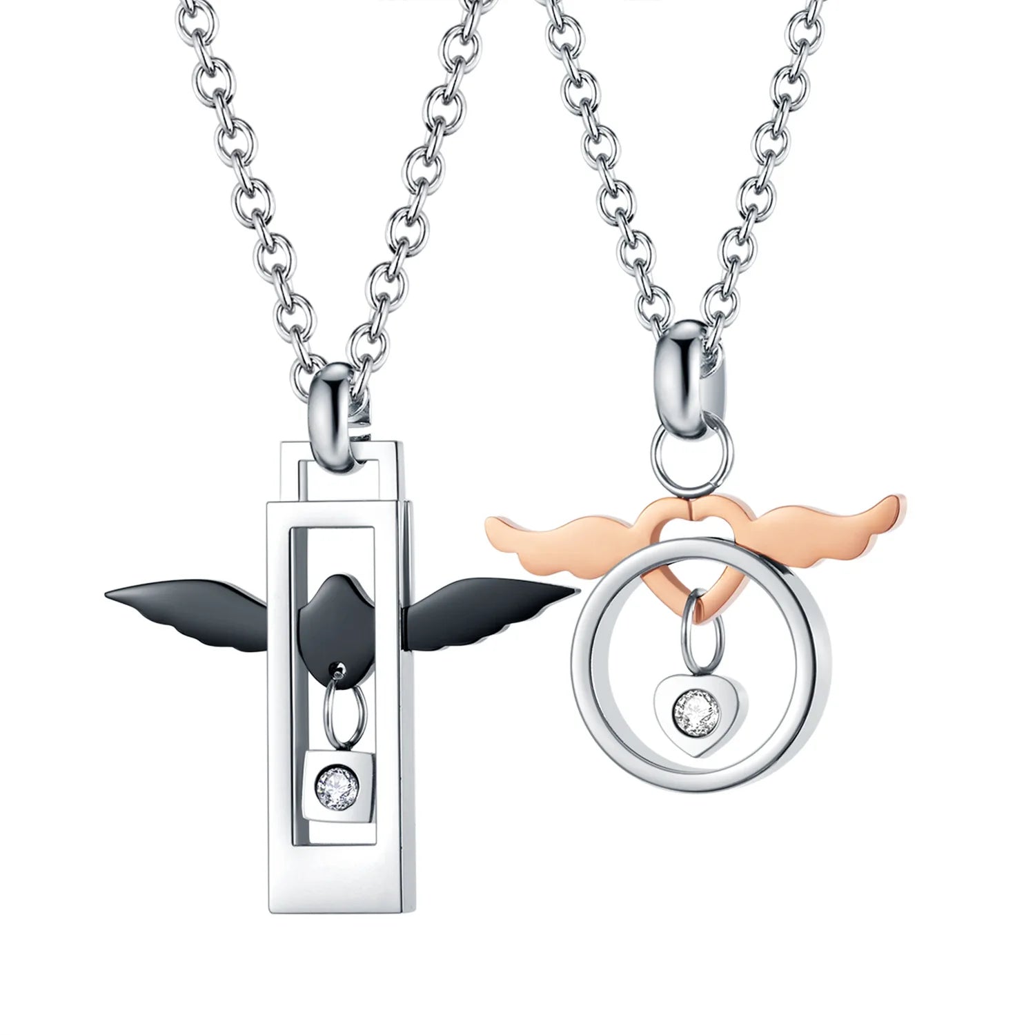 High Quality Men Jewelry Stainless Steel Angel Wing Couple Pendent Necklace for Couple Lover Eternal Titanium Necklace