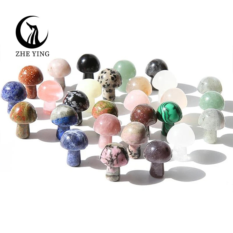 Zhe Ying Mini Mushrooms Crystal Semi Precious Natural Gem Stone Craft Healing Quartz Mini Mushroom Crystal Carved Stone Mushroom