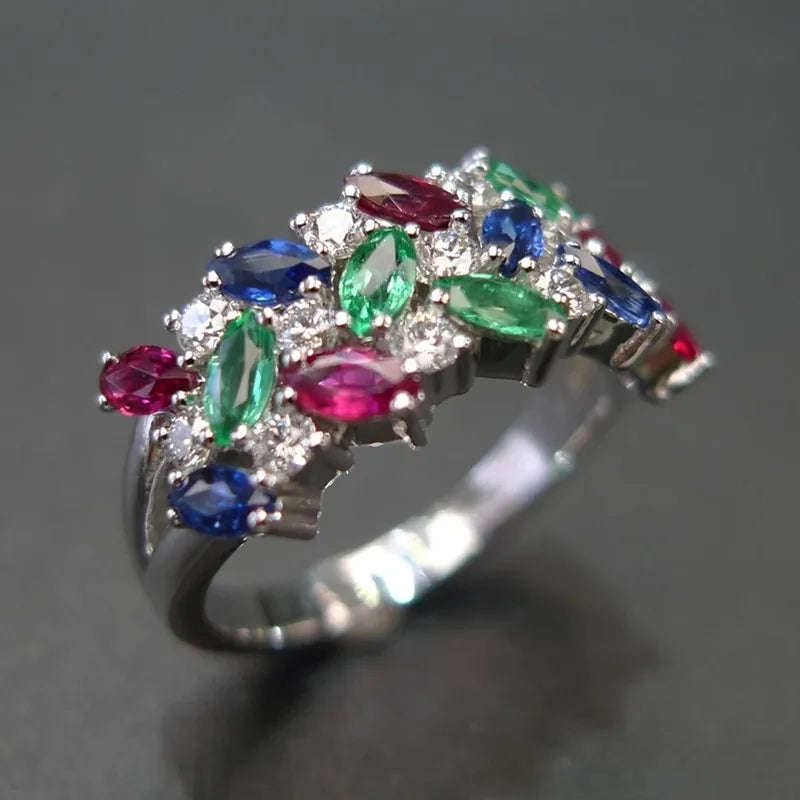 CAOSHI Manufacturer Women's Rings Muti Color Gems Trendy Full CZ Cubic Zirconia Ladies Banquet Party Vintage Sliver Color Rings