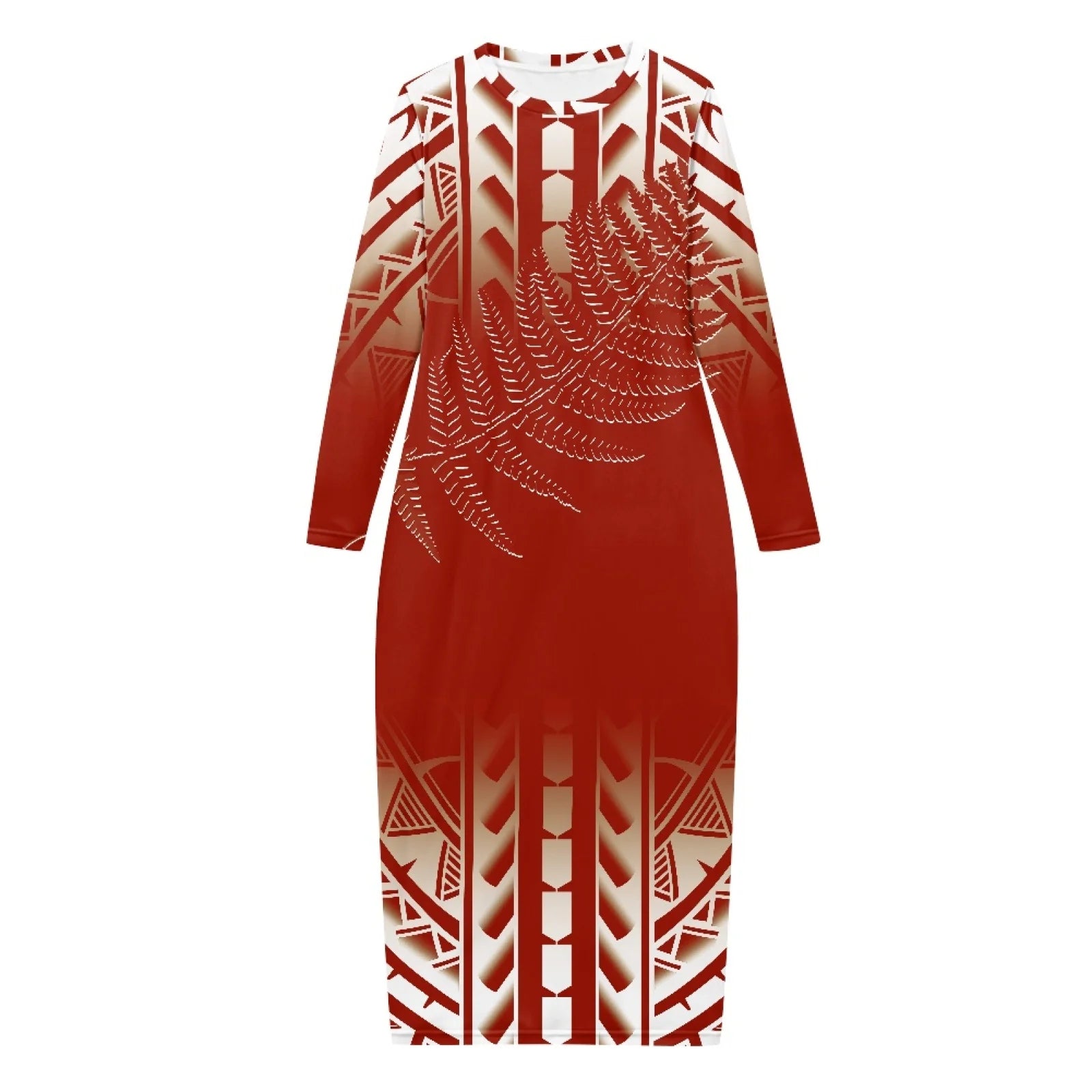 Elegant Hawaiian Tribal Leaf Design Womens Maxi Dresses Long Sleeve Round Neck Casual Fall Sweater Dress Bodycon Long Midi Dress