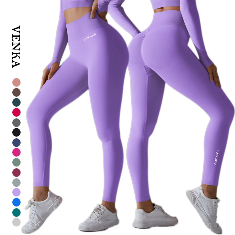Customized Brand Logo Activewear Women Seamless High Waist Sport Wear Gym Fitness No Front Line Butt Lift Yoga Pants Leggings