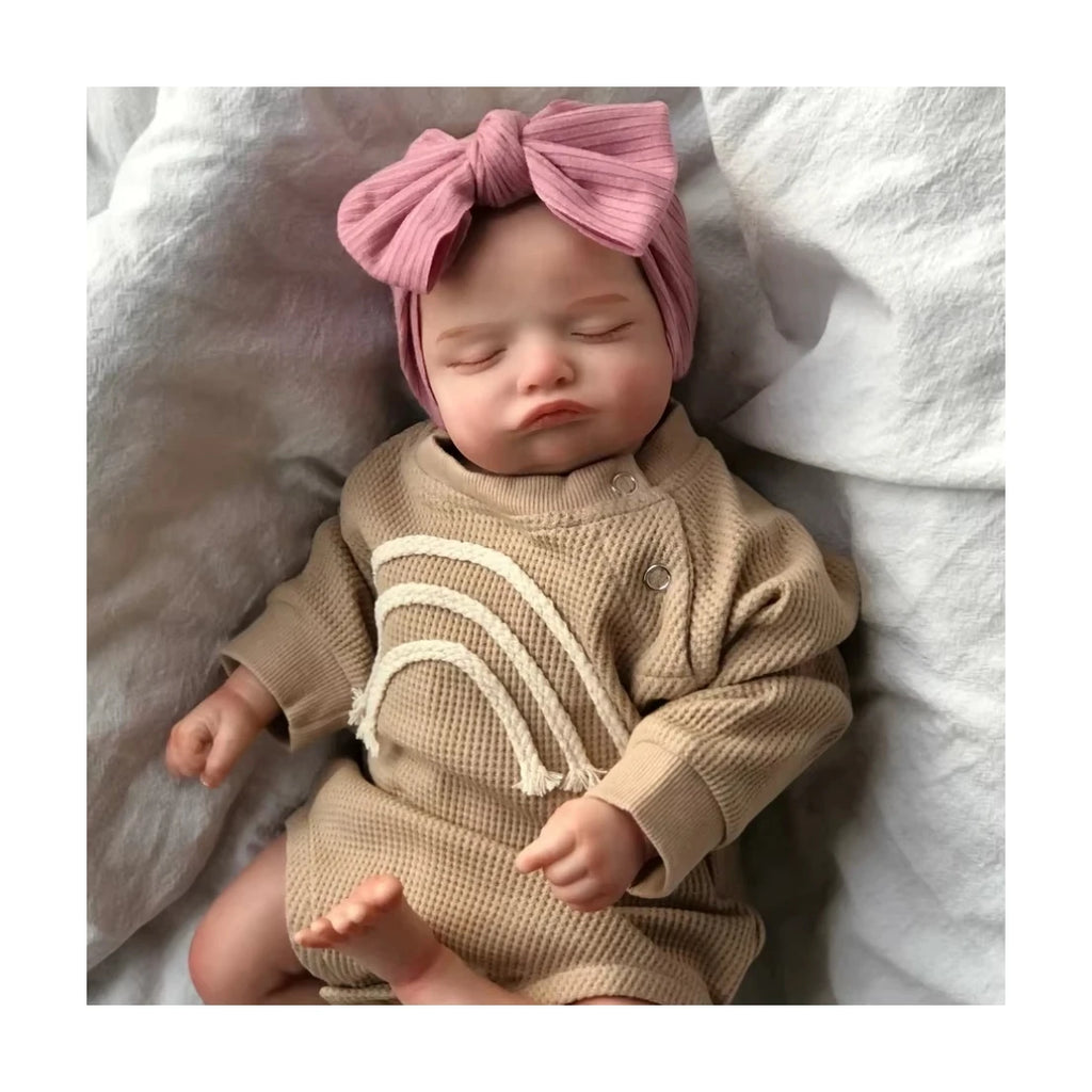 49CM Reborn Sleeping Rosalie Soft Hand Drawing Hair 3D Skin Tone with Veins Collectible Art Dolls for Girls Kids Toys