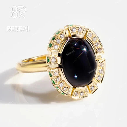 Custom 18K Gold Plated Real Lab Created Black Sapphire Rings Women 925 Sterling Silver Oval Cut Diamond Lab Grown Sapphire Rings