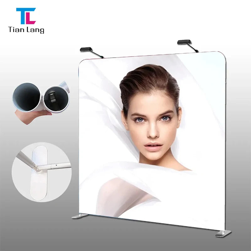 8*8ft PCG Pop-up Tension Stretch Fabric Backdrop Stand for Photography for Trade Show Events with Custom Fabric Printing