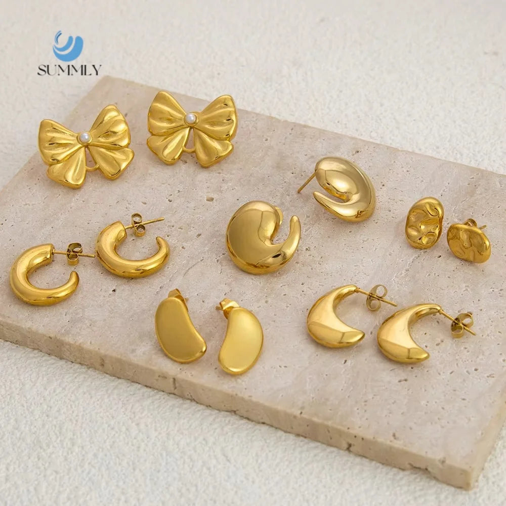 SUMMLY Trend Wholesale Personalized 18K Gold Plated Stainless Steel Waterproof Earrings Fashion Jewelry