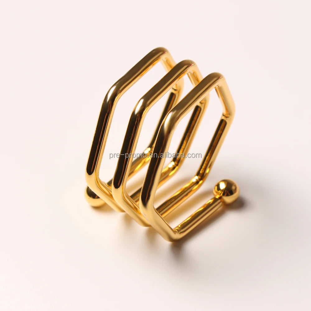 Wholesale Wedding Gold Hexagon Shape Spiral Napkin Ring