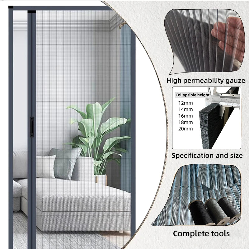 Modern Design Invisible Plisse Mosquito Pleated Folding Screen Door with Aluminum Profile Fly Mesh Screen Door