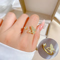 18k Gold Plated Hollow Butterfly Charm Diamond Zircon Open Size Adjustable Simple Crystal Butterfly Ring