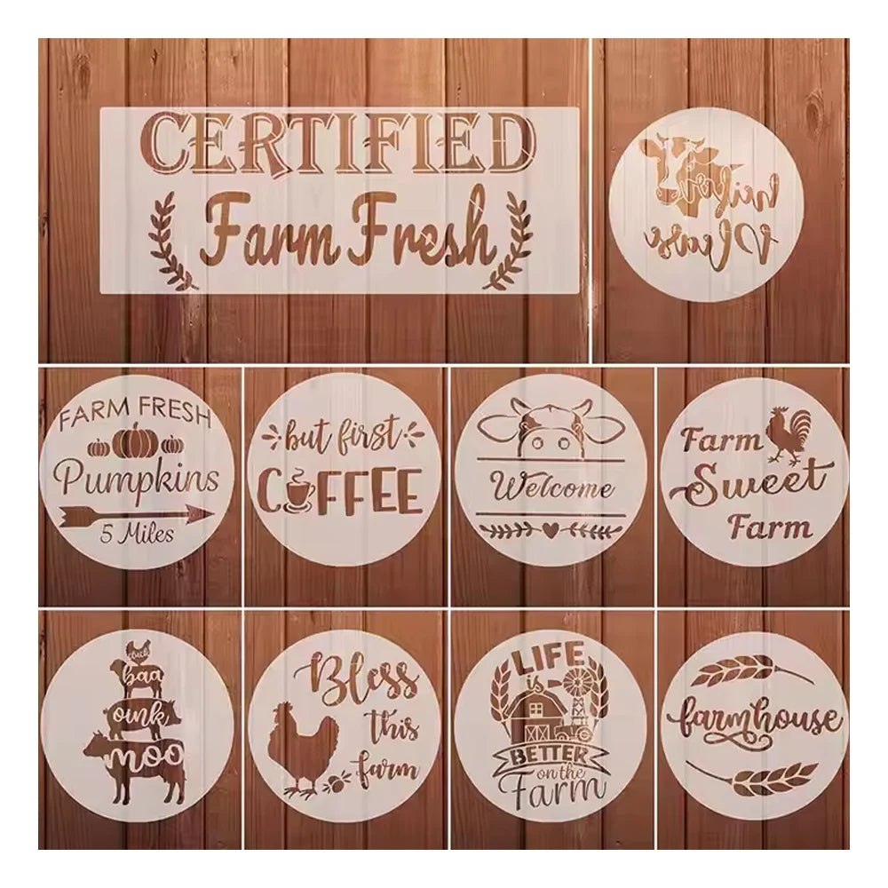 12 X 12 Inch Farmhouse Stencils for Painting on Wood Round Farm Stencil Cow Pig Drawing Art Template