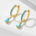 Hot Selling 925 Sterling Silver Jewelry Water Drop Earrings Wholesale Fashion Personality Turquoise Stone Hoop Earrings