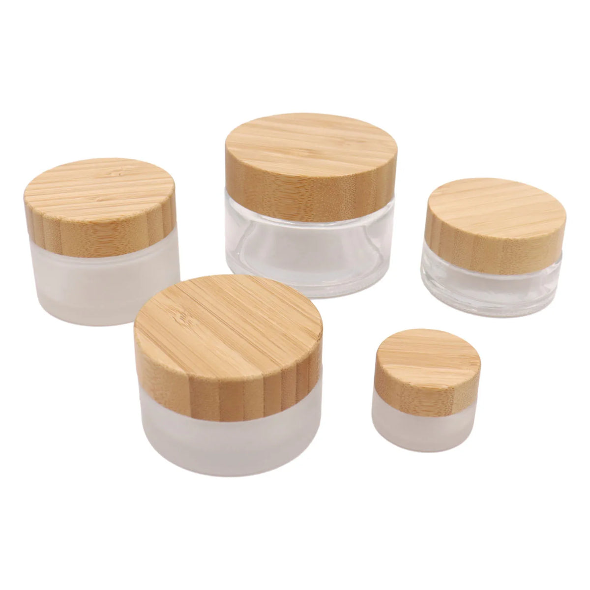 Empty 1Oz 30ml Round Frosted Glass Cream Jar with Bamboo Lid 50g Cosmetic Container Pot for Makeup Cream Lotion