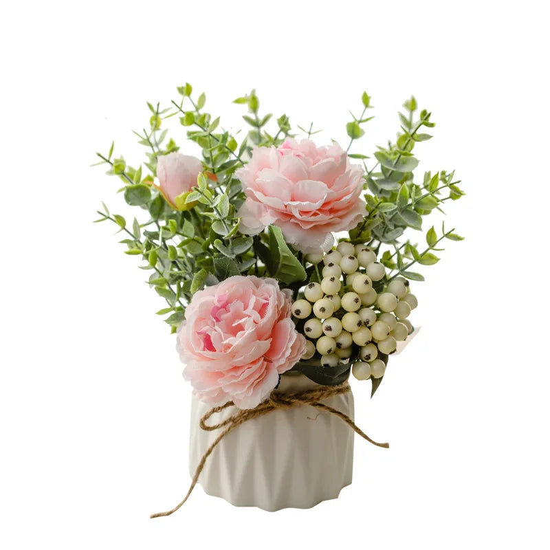 Hot sale Mini Artificial Potted Flowers with Small Ceramic Vase