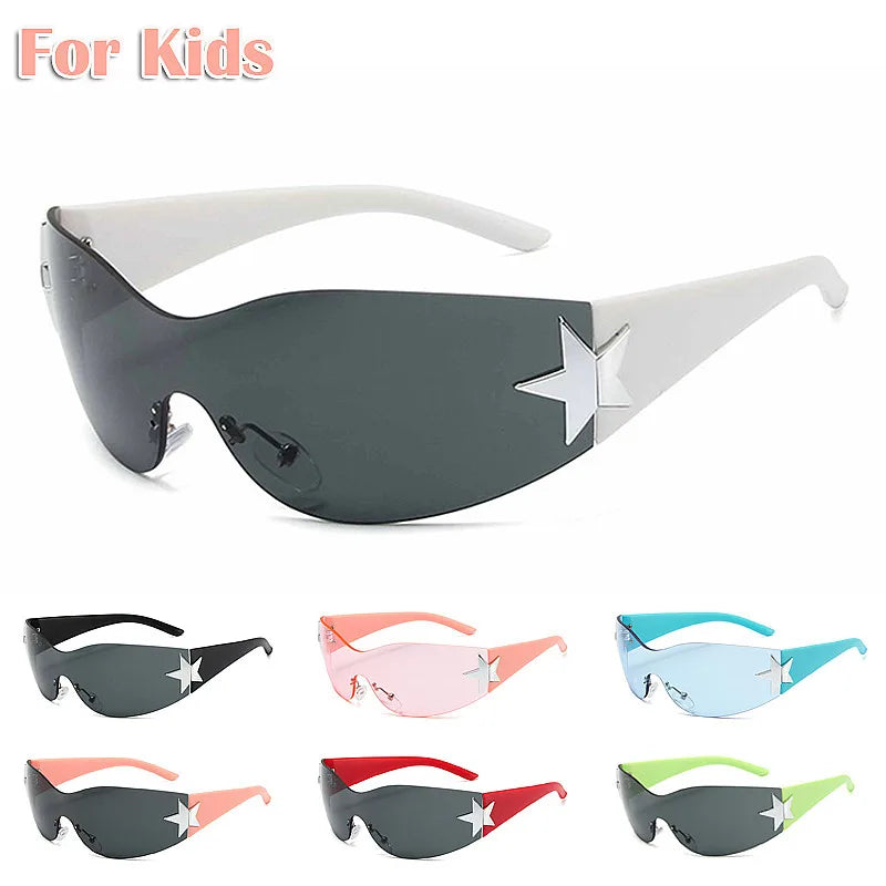 2023 Fashion Boys Girls Shades Glasses UV400 Punk Sports Rimless Kids Sunglasses Y2K Stars Goggles for Children