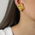 Fashion Square Shape 18k Gold Plated Earrings Stud Ins Jewelry Stainless Steel Texture Earrings for Women