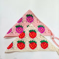 French Pastoral Fresh Style Headscarf Women Acrylic Handmade Strawberry Design  Crochet Headscarf Girls