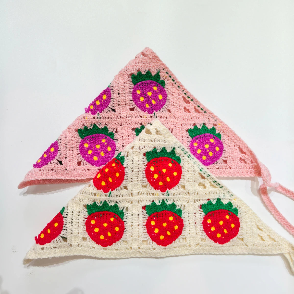French Pastoral Fresh Style Headscarf Women Acrylic Handmade Strawberry Design  Crochet Headscarf Girls