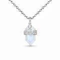 925 Sterling Silver Special Style CZ Natural Stone Jewelry Blue Moonstone Pendant Necklace