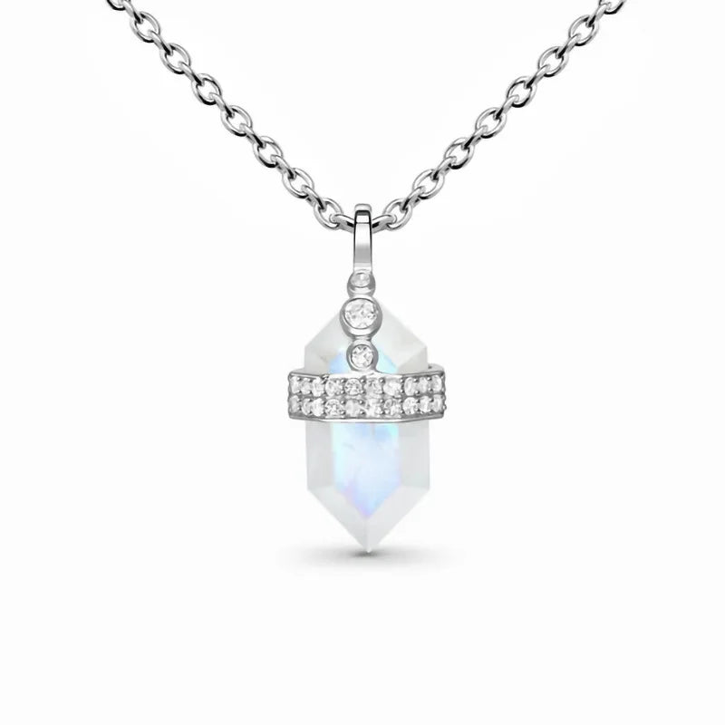 925 Sterling Silver Special Style CZ Natural Stone Jewelry Blue Moonstone Pendant Necklace