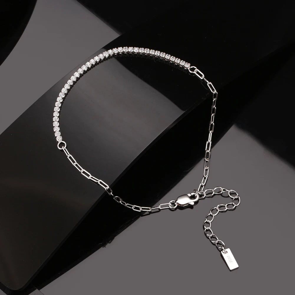 RINNTIN SB141 Fashionable 925 Sterling Silver Jewelry 14k Gold Plated Adjustable Paperclip Chain Spliced Zircon Tennis Bracelet