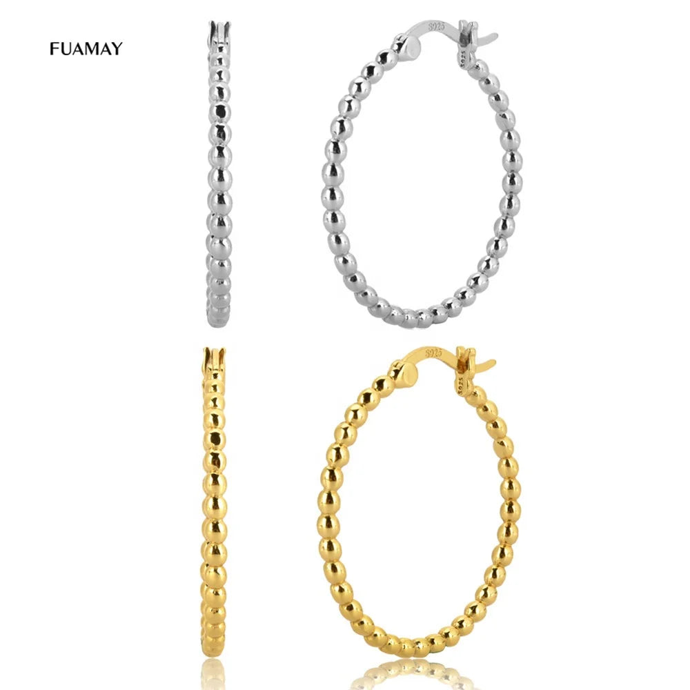 FUAMAY Chunky 25MM Big Large Hoop Earrings 925 Silver Beaded Hoop Ball Earrings 925