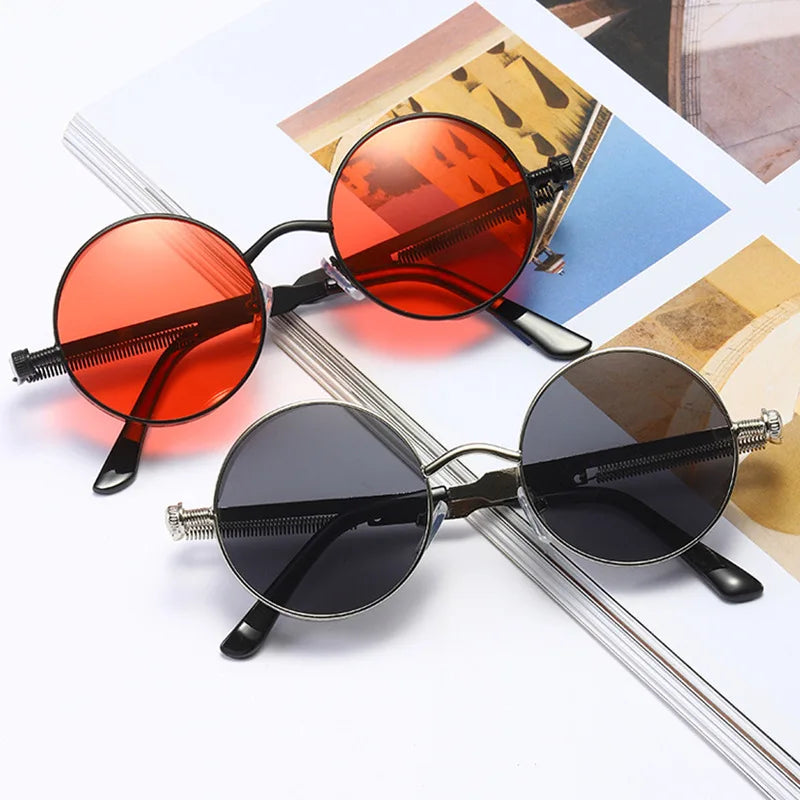 For Metal Steampunk Round Full Rim Sunglasses Light Weight Gold Frame UV400 Lenses Fashion Unisex