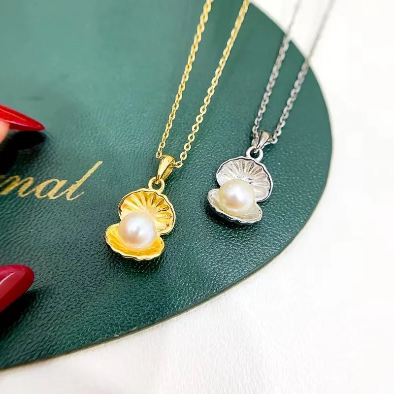 P1287 6-7mm DIY Natural  Freshwater Pearl Charm Pendant Necklace Accessory 925 Sterling Silver Jewelry for Women Without Chain