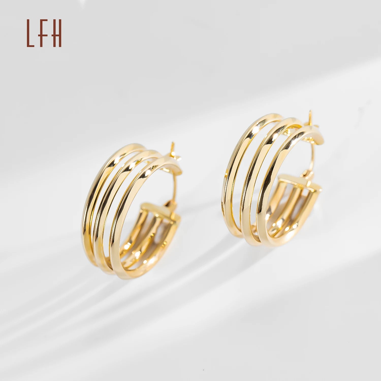 Unique Triple Layers Circle Hoop Earrings 18K Real Gold Hoop Earrings Wholesale Funky Big Round 18k Solid Gold Hoop Earrings