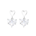 Diamond Heart Charm Stud Dangle Earrings in Sterling Silver 925 for Women Gift