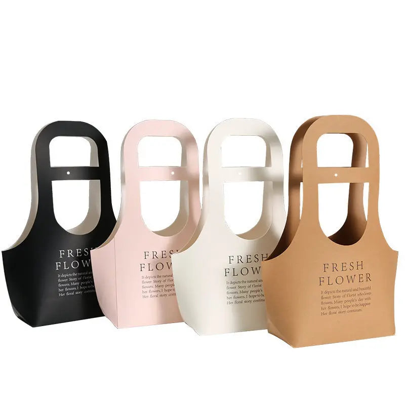 Waterproof Foldable Recyclable Teacher's Day Paperboard Flower Packing Bag Hand Length Handle Screen Printed Craft Gift