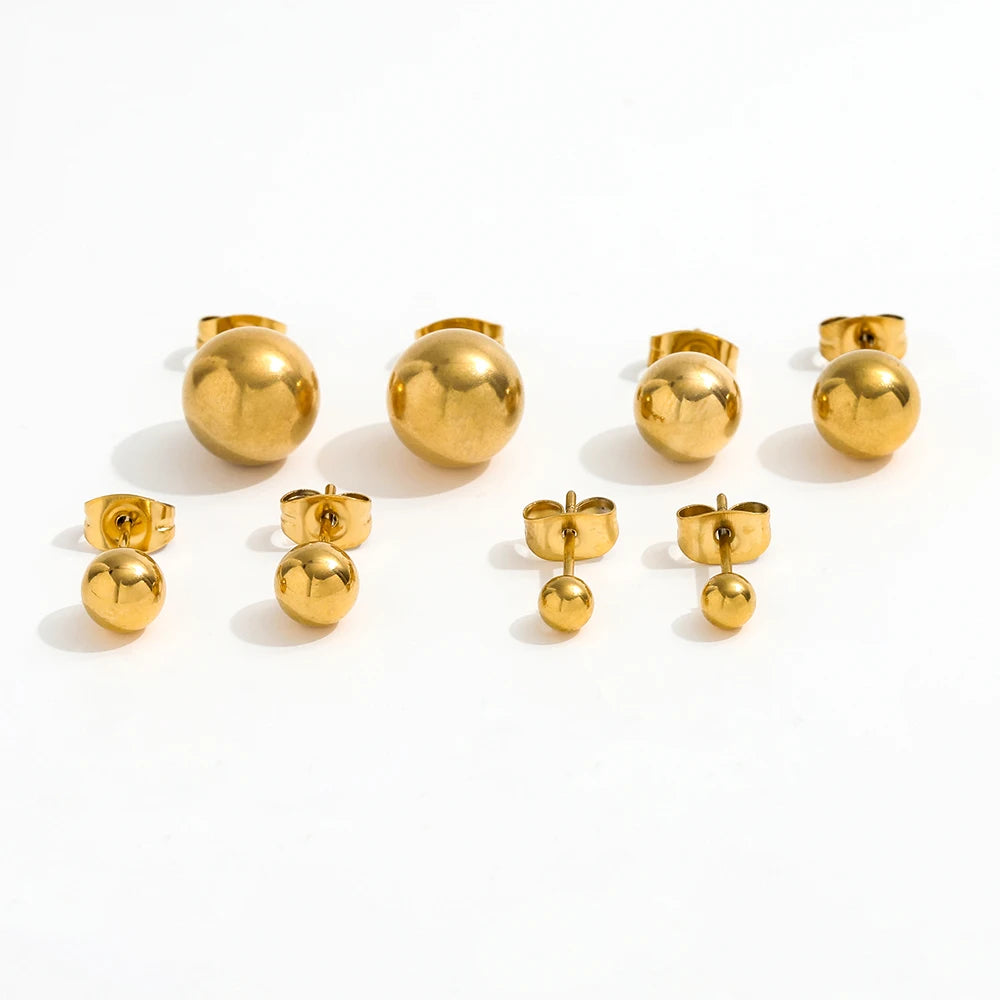 Joolim Trendy Stylish 18K PVD Gold Plated  Minimalist Ball Stainless Steel Stud Earrings Fashion Jewelry Wholesale