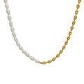 Minimalist 18K Gold Plated Half Freshwater Pearl Stainless Steel Half Oval Beaded Necklace Designs for Woman Party Gift