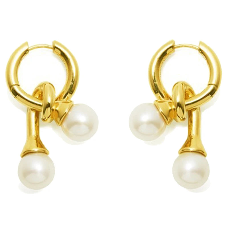 Fashion Personality Brass Gold Plated Knot Pearl Hoop Earrings for Women Jewelry Factory Wholesale