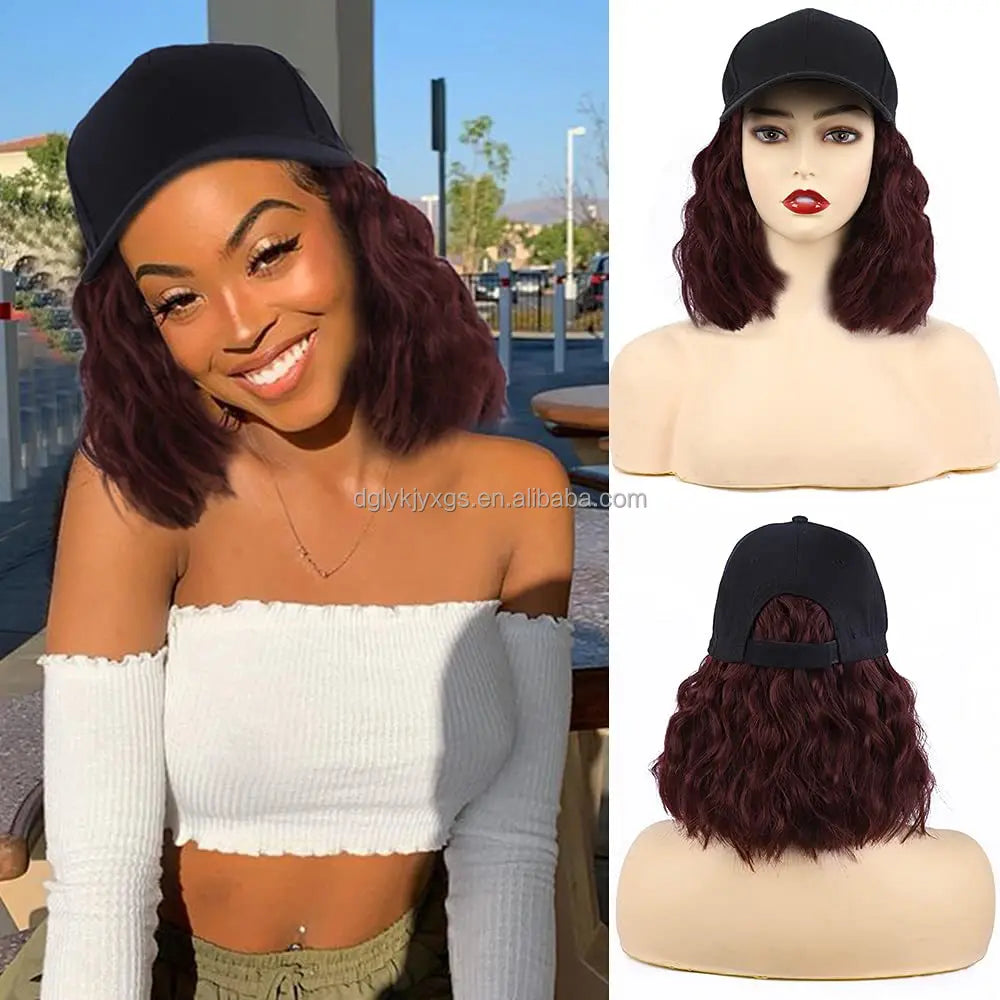 WM05  Corn Curly Hat Wigs Synthetic Braided Hair Short Curly  None Lace Hollow Cap Wigs Support Average Size