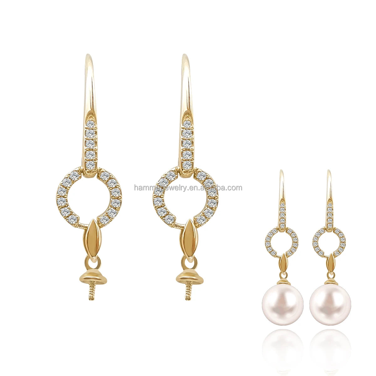 Luxury 14K Solid Gold Mounting for Pearl Earrings Natural Diamond Jewelry Findings Pearl Earring Semi Mounts