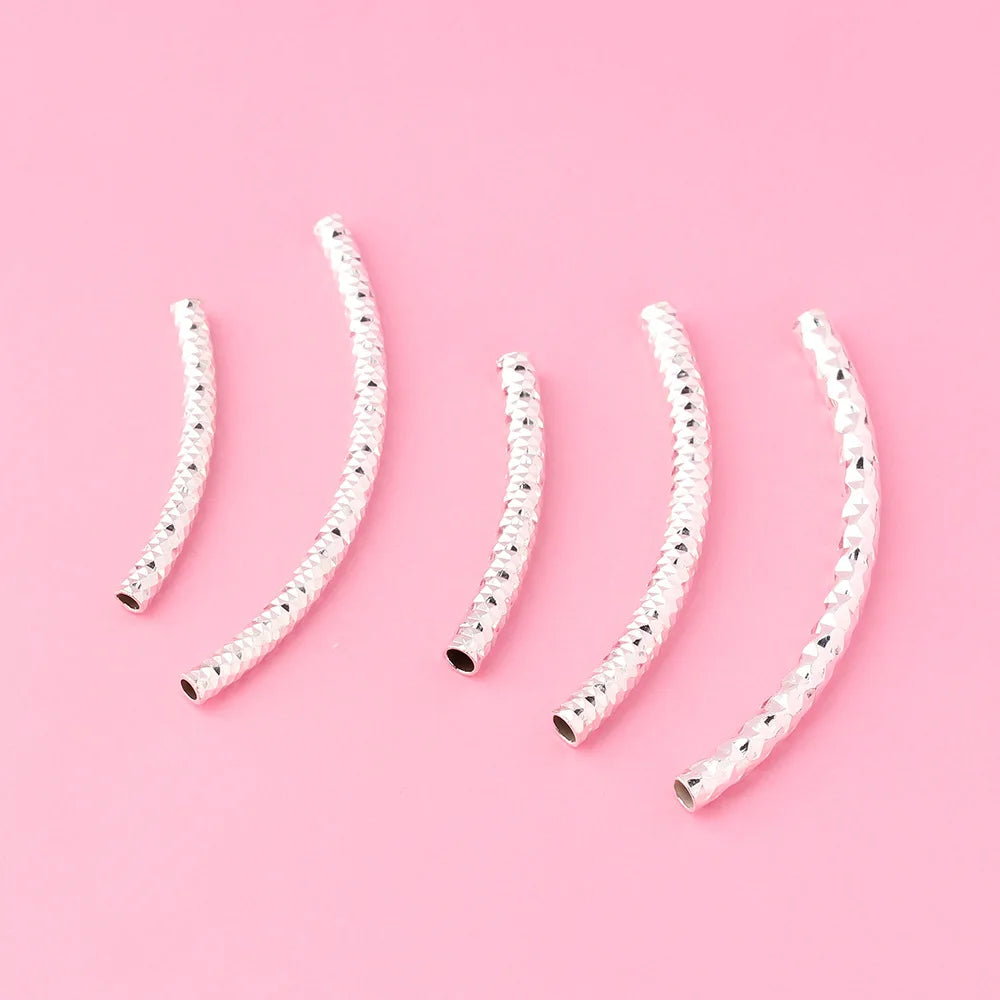 20-40mm 925 Sterling Silver Twisted Faceted Curved Tube Beads for Bracelet Jewelry Making