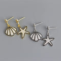 Luxury Shell Starfish 18k Gold 925 Sterling Silver Summer Seaside Fashion Stud Earrings for Women
