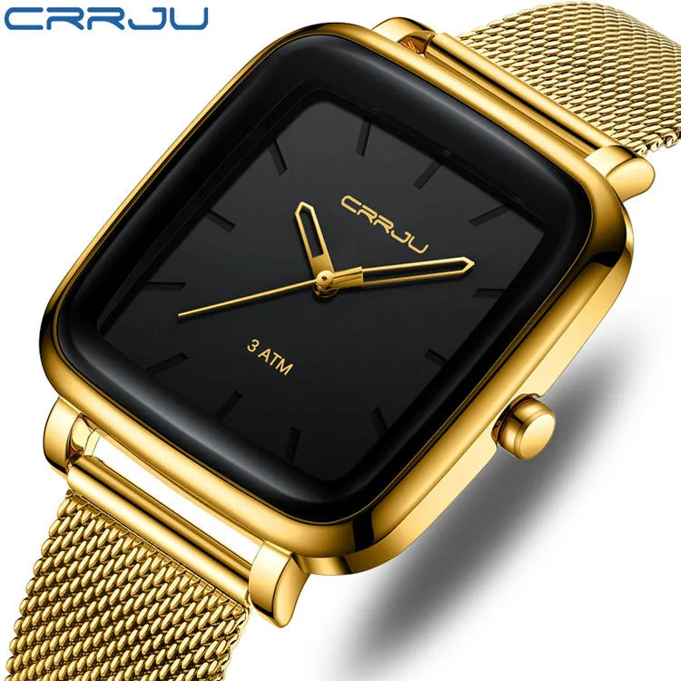 CRRJU 2199 New Men's Business Watch Men Square Dial Stainless Steel Watch Fashionable and Simple IP Vacuum Plating Clock