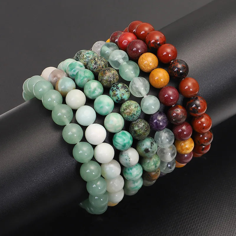 Handmade Natural Stone African Turquoise Beaded Elastic Bracelet Crystal Stone Bracelet for Women