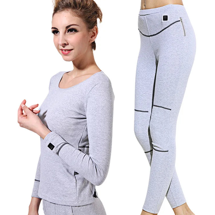 Cold Weather Women Cotton Lightweight Heated Underwear Temperature Control Electric Clothes Soft Smooth Knit Thermal Base Layer