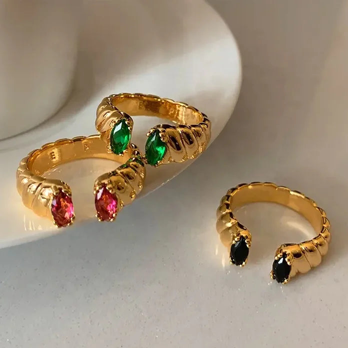 Vintage Brass Plated 18k Gold With Colored Rubies Open Ring Adjustable Jewelry Customization