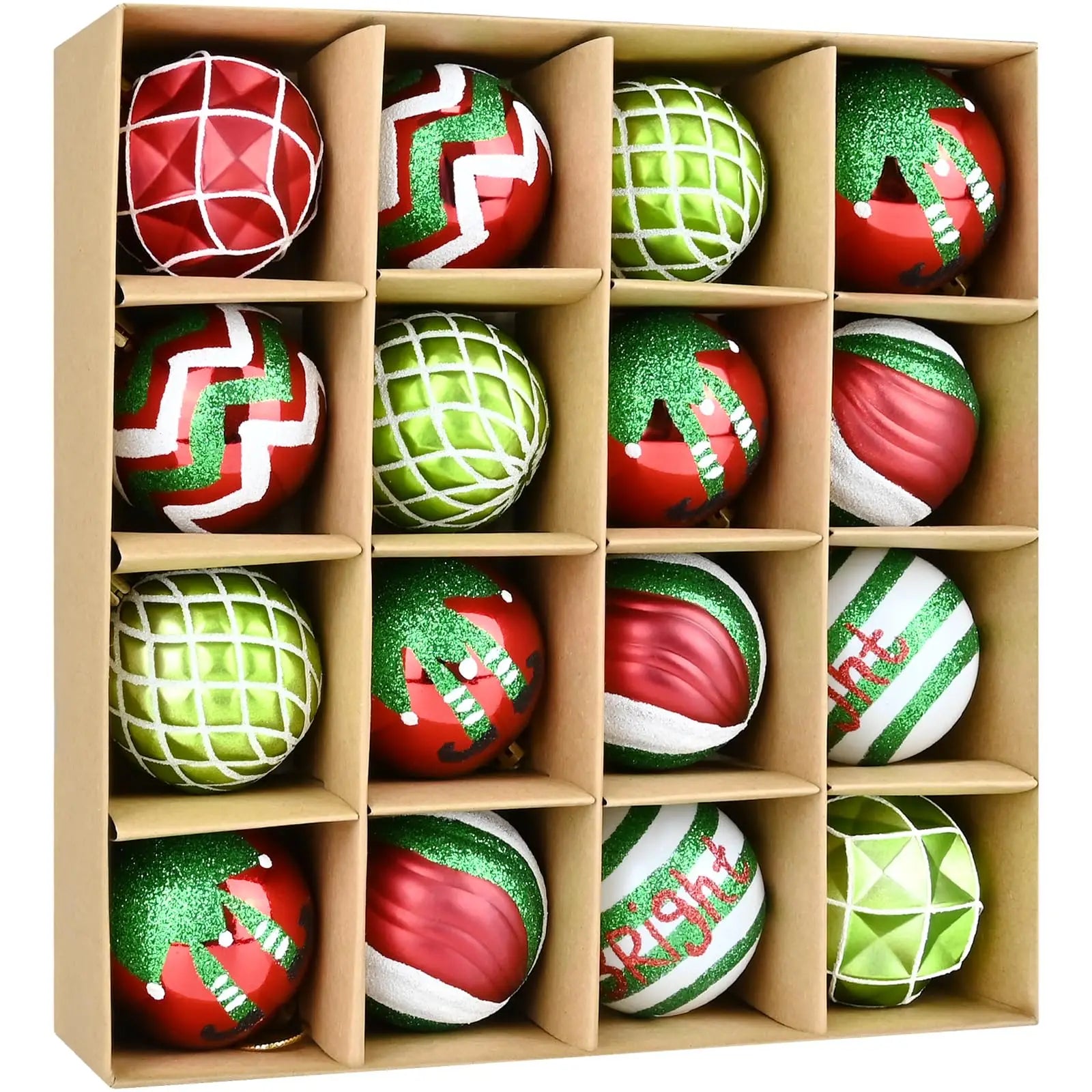2.36" 16PCS Christmas Balls Ornaments Red Green White Christmas Balls Shatterproof Xmas Balls Decoration for Christmas Tree