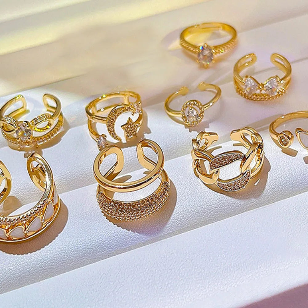 Poluplar Brass Alloy Zircon Beads Paving Adjustable Korean Style Finger Rings Women Ring Jewelry