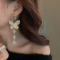 925 Silver Needle Diamond Butterfly Bling Crystal Earrings Fashion Long Fringed Flower Tassel Earrings Personalized Earrings